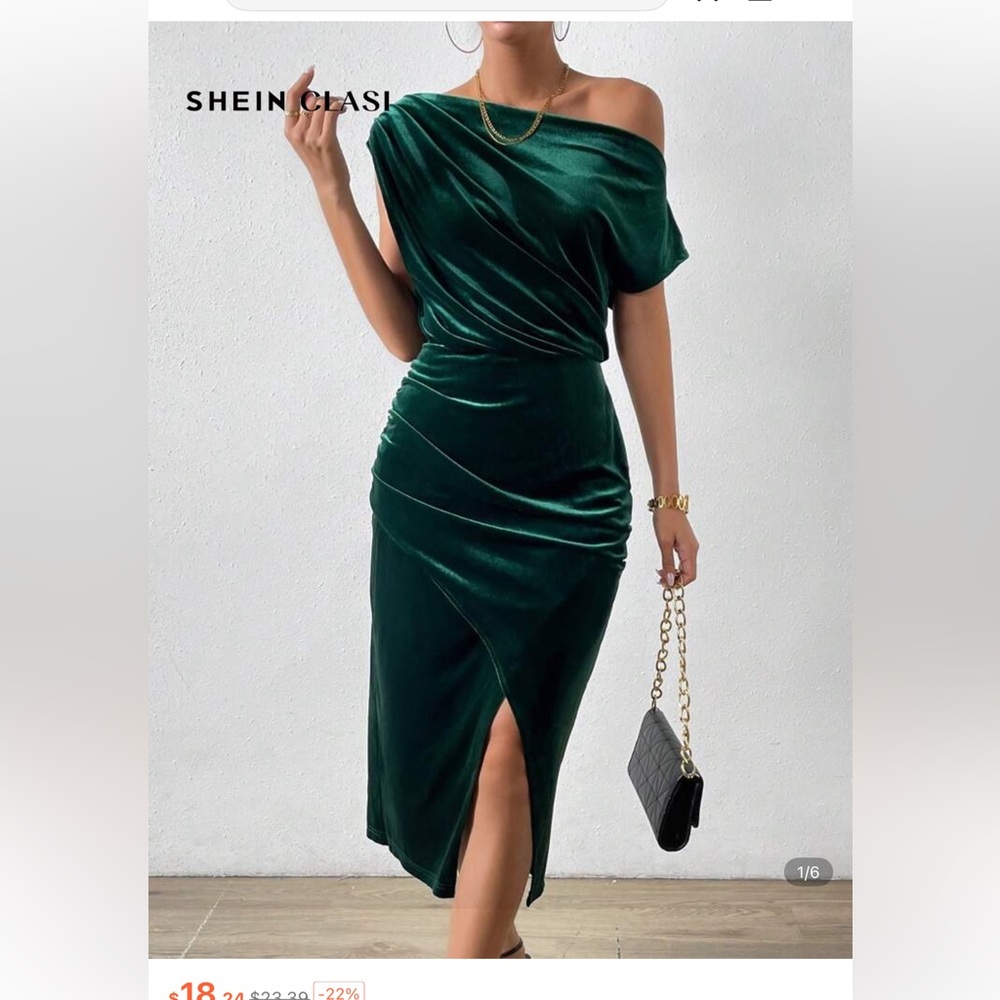 SHEIN Green Sheath Midi Dress with Cowl Neck and Slit